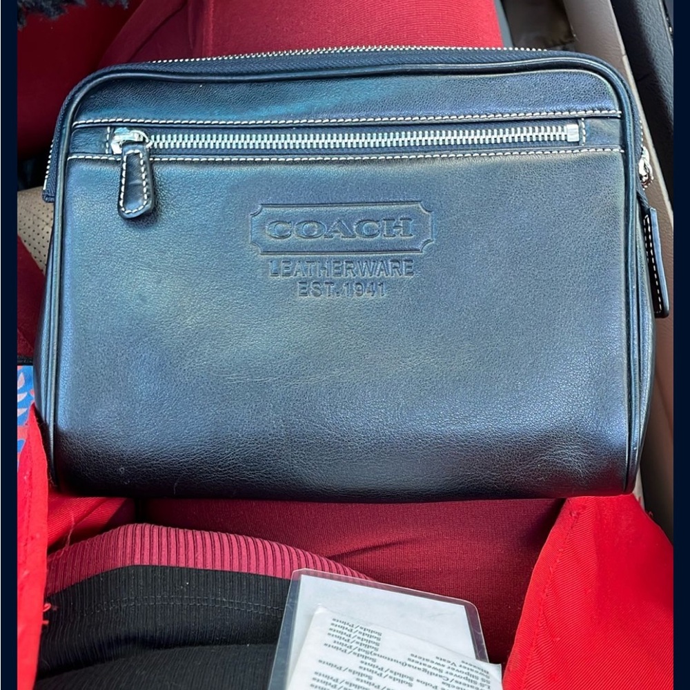 Coach Dark Blue Leather Men's Toiletry Bag